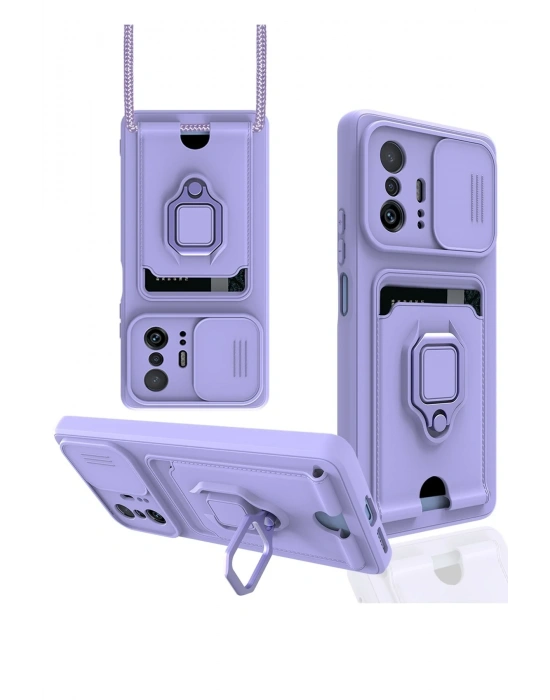 Newface Xiaomi Mi 11T Pro Kılıf Zuma Kartvizitli Yüzüklü Silikon - Lila