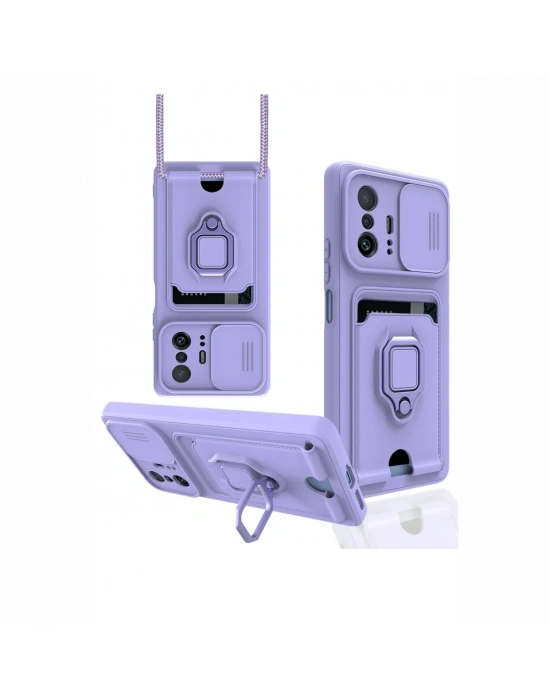 Newface Xiaomi Mi 11T Pro Kılıf Zuma Kartvizitli Yüzüklü Silikon - Lila