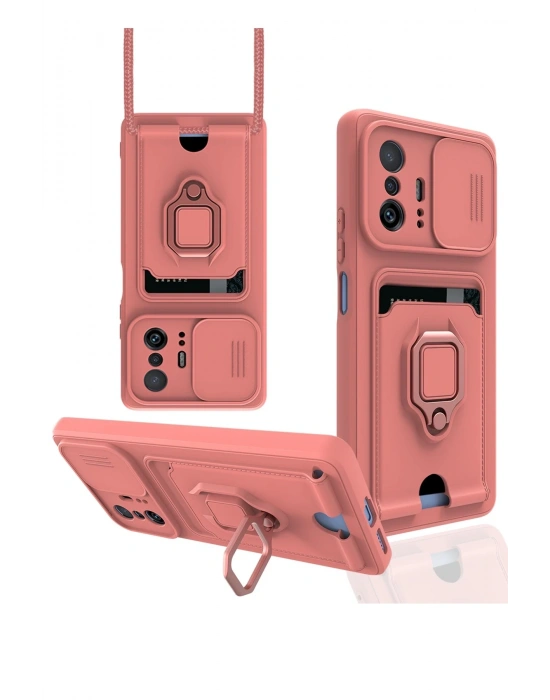 Newface Xiaomi Mi 11T Pro Kılıf Zuma Kartvizitli Yüzüklü Silikon - Pembe