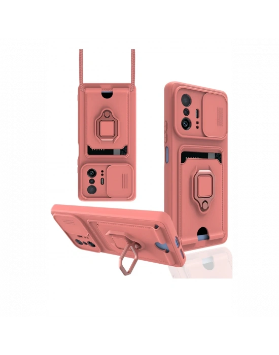 Newface Xiaomi Mi 11T Pro Kılıf Zuma Kartvizitli Yüzüklü Silikon - Pembe