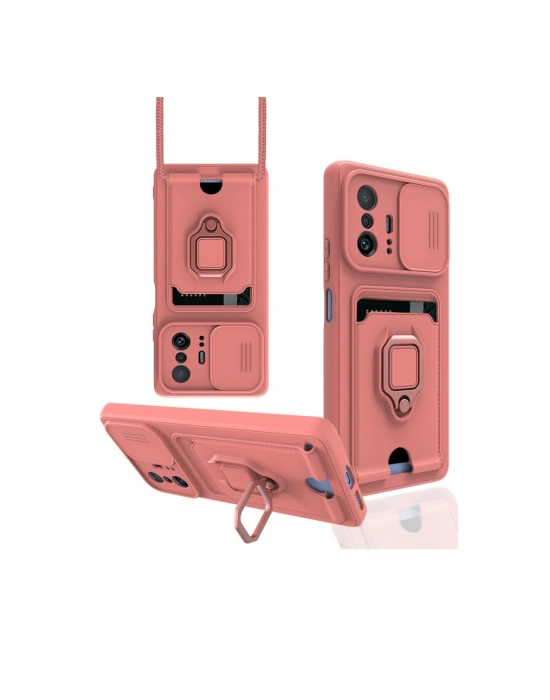 Newface Xiaomi Mi 11T Pro Kılıf Zuma Kartvizitli Yüzüklü Silikon - Pembe