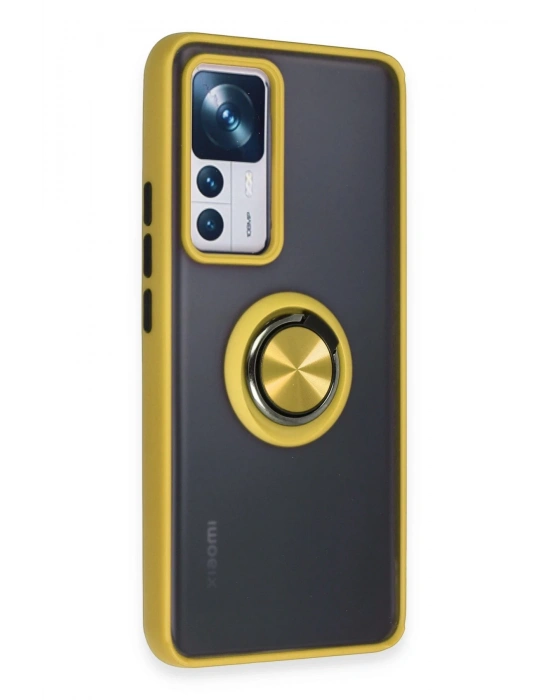 Newface Xiaomi Mi 12T Pro Kılıf Montreal Yüzüklü Silikon Kapak - Sarı