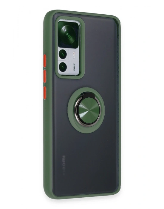 Newface Xiaomi Mi 12T Pro Kılıf Montreal Yüzüklü Silikon Kapak - Yeşil