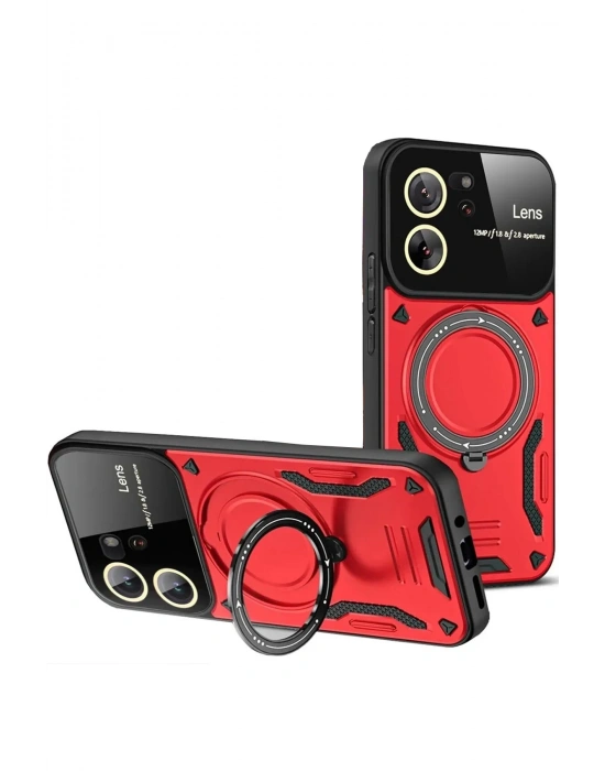 Newface Xiaomi Mi 13T Pro Kılıf Joy Lens Standlı Kapak - Kırmızı