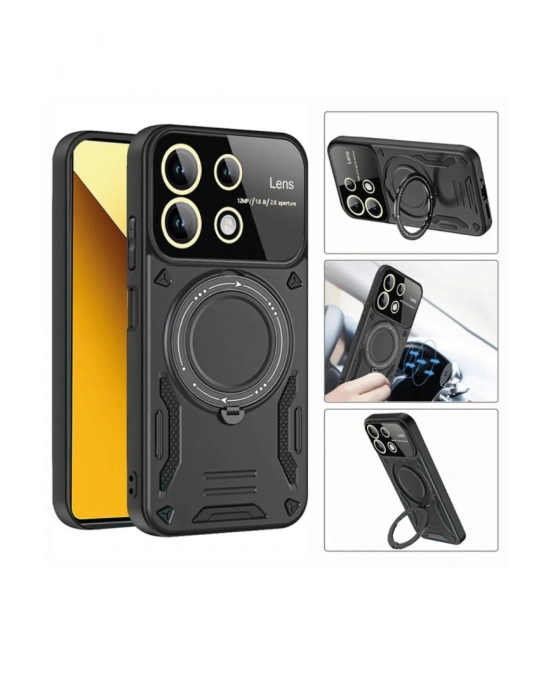 Newface Xiaomi Mi 13T Pro Kılıf Joy Lens Standlı Kapak - Kırmızı