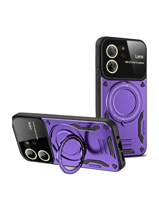 Newface Xiaomi Mi 13T Pro Kılıf Joy Lens Standlı Kapak - Mor