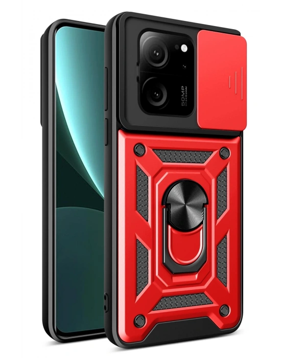 Newface Xiaomi Mi 13T Pro Kılıf Pars Lens Yüzüklü Silikon - Kırmızı