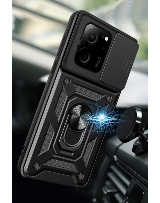 Newface Xiaomi Mi 13T Pro Kılıf Pars Lens Yüzüklü Silikon - Kırmızı