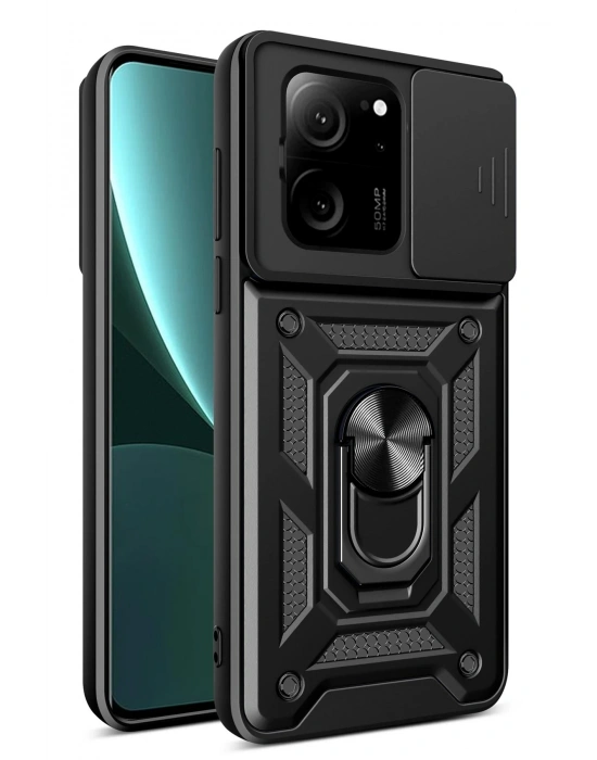 Newface Xiaomi Mi 13T Pro Kılıf Pars Lens Yüzüklü Silikon - Siyah