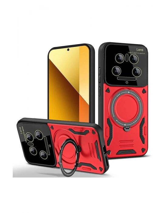 Newface Xiaomi Mi 14 Ultra Kılıf Joy Lens Standlı Kapak - Kırmızı