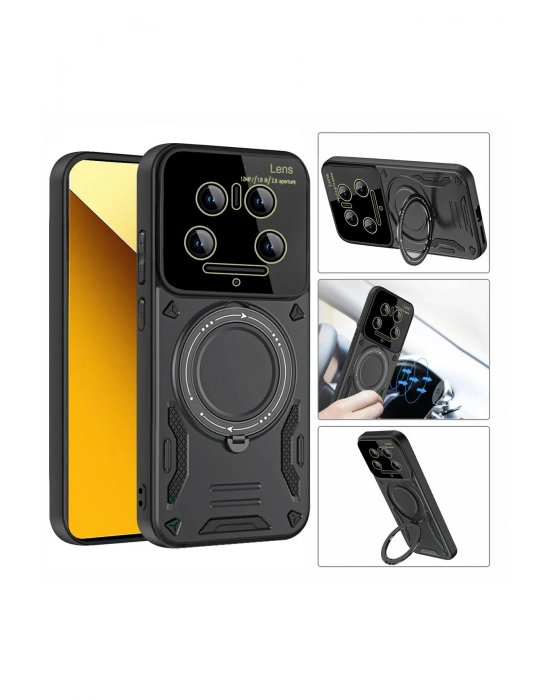 Newface Xiaomi Mi 14 Ultra Kılıf Joy Lens Standlı Kapak - Kırmızı