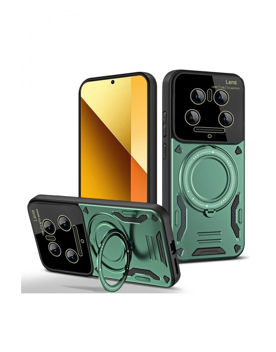 Newface Xiaomi Mi 14 Ultra Kılıf Joy Lens Standlı Kapak - Koyu Yeşil