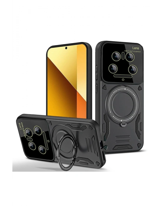 Newface Xiaomi Mi 14 Ultra Kılıf Joy Lens Standlı Kapak - Siyah