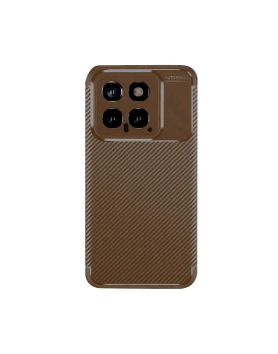 Newface Xiaomi Mi 14T Kılıf Auto Focus Karbon Kapak - Kahverengi