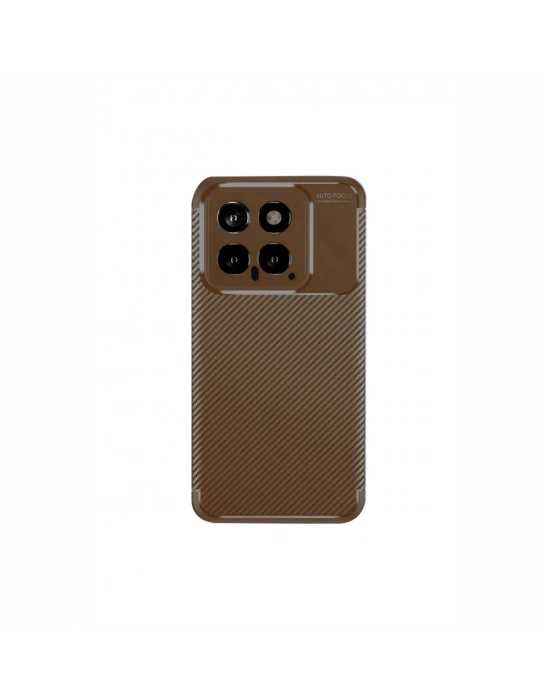 Newface Xiaomi Mi 14T Kılıf Auto Focus Karbon Kapak - Kahverengi