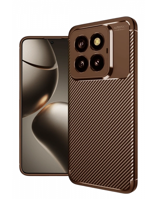 Newface Xiaomi Mi 14T Pro Kılıf Auto Focus Karbon Kapak - Kahverengi