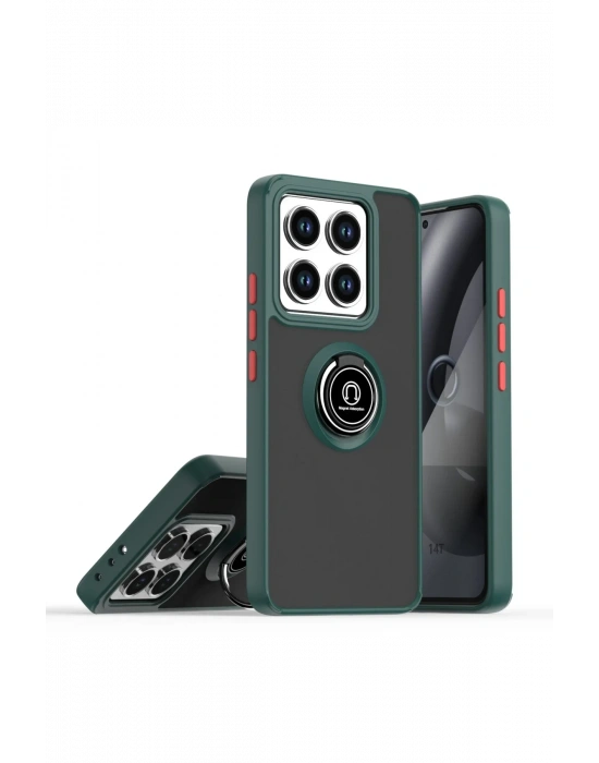 Newface Xiaomi Mi 14T Pro Kılıf Montreal Yüzüklü Silikon Kapak - Yeşil