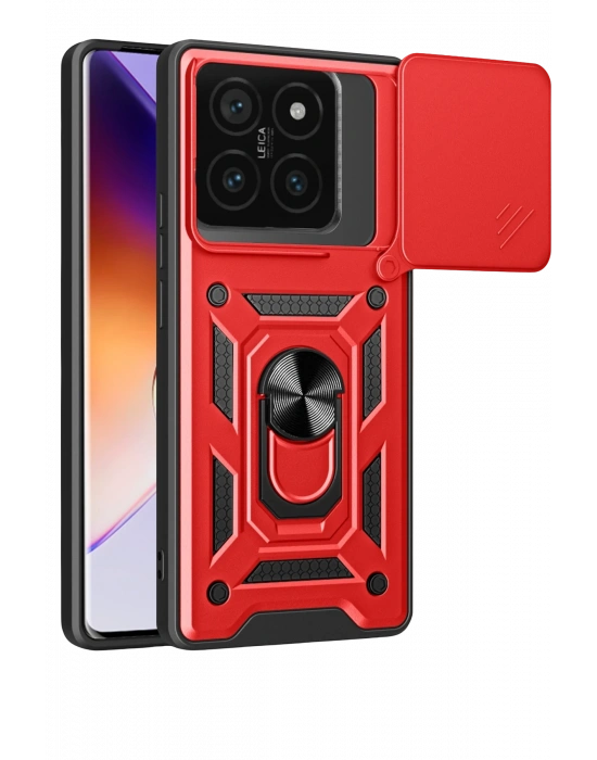 Newface Xiaomi Mi 14T Pro Kılıf Pars Lens Yüzüklü Silikon - Kırmızı