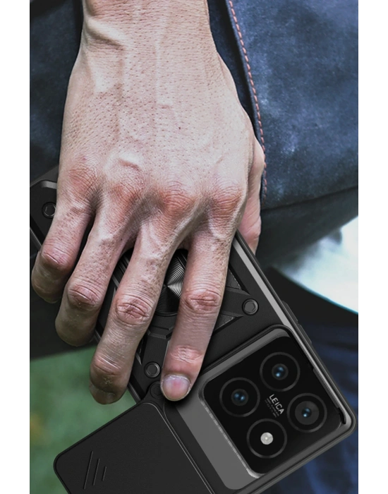 Newface Xiaomi Mi 14T Pro Kılıf Pars Lens Yüzüklü Silikon - Kırmızı