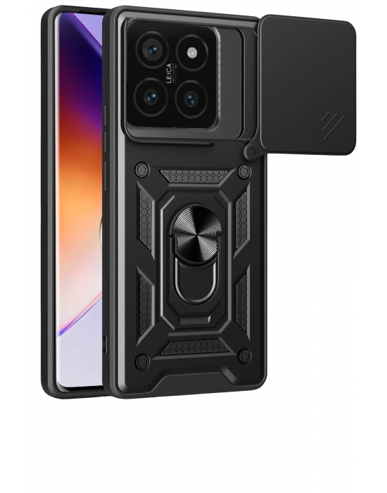 Newface Xiaomi Mi 14T Pro Kılıf Pars Lens Yüzüklü Silikon - Siyah