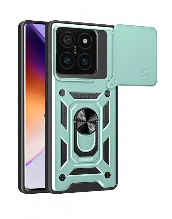 Newface Xiaomi Mi 14T Pro Kılıf Pars Lens Yüzüklü Silikon - Yeşil