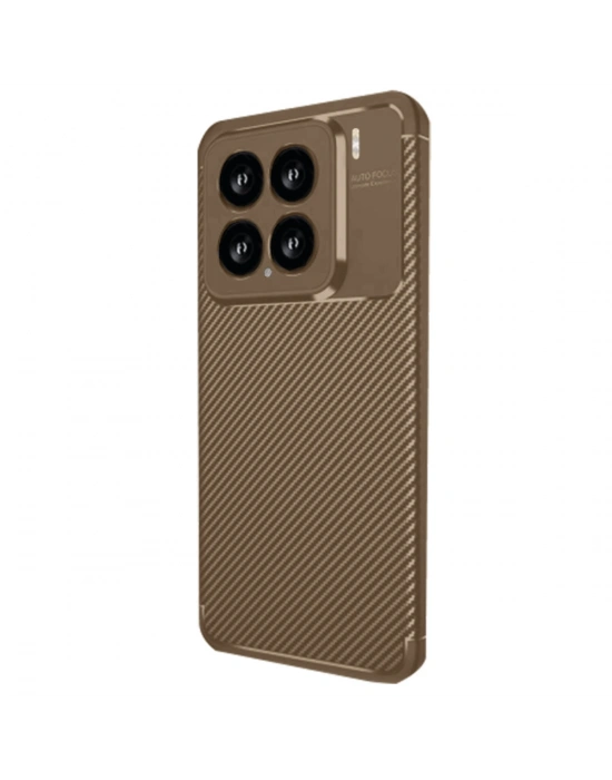 Newface Xiaomi Mi 15 Kılıf Auto Focus Karbon Kapak - Kahverengi