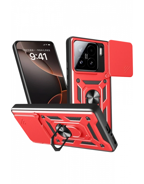 Newface Xiaomi Mi 15 Kılıf Pars Lens Yüzüklü Silikon - Kırmızı