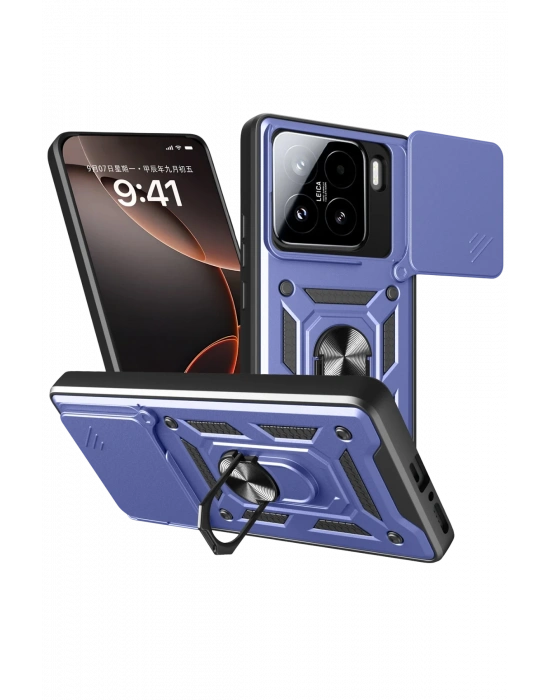 Newface Xiaomi Mi 15 Kılıf Pars Lens Yüzüklü Silikon - Lacivert