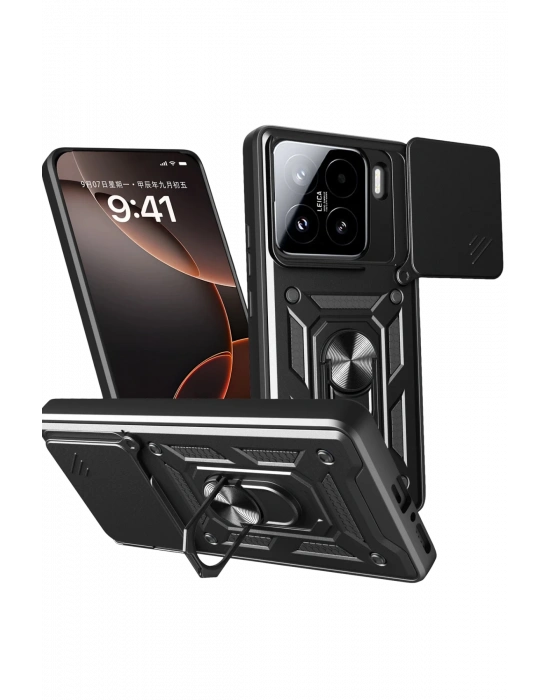 Newface Xiaomi Mi 15 Kılıf Pars Lens Yüzüklü Silikon - Siyah