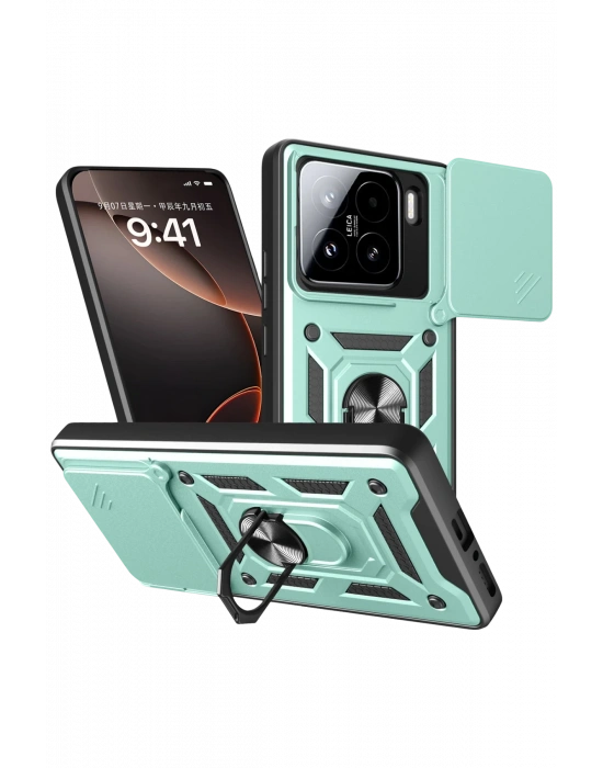 Newface Xiaomi Mi 15 Kılıf Pars Lens Yüzüklü Silikon - Yeşil