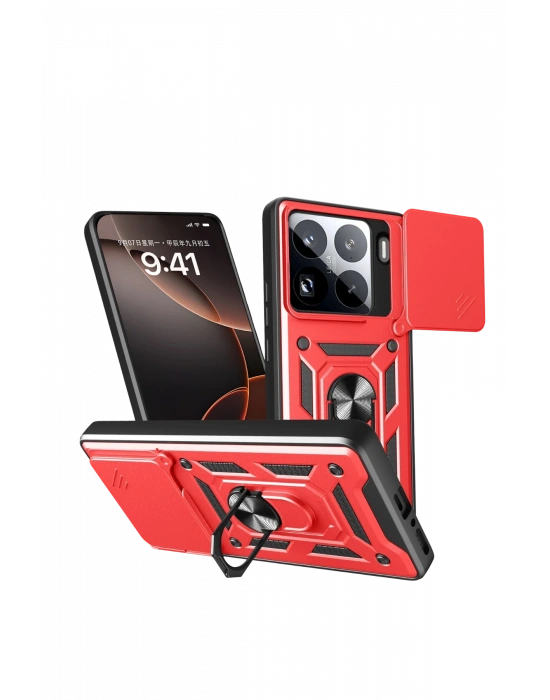 Newface Xiaomi Mi 15 Pro Kılıf Pars Lens Yüzüklü Silikon - Kırmızı