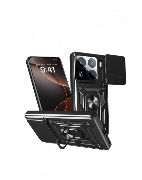 Newface Xiaomi Mi 15 Pro Kılıf Pars Lens Yüzüklü Silikon - Siyah