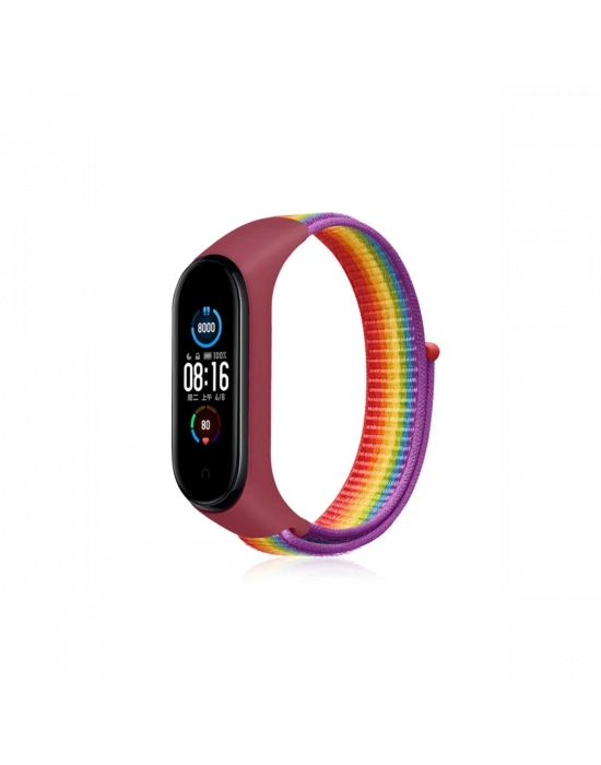 Newface Xiaomi Mi Band 4 Hasırlı Cırtcırtlı Kordon - Gökkuşağı