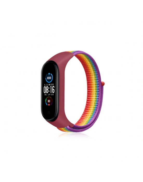 Newface Xiaomi Mi Band 4 Hasırlı Cırtcırtlı Kordon - Gökkuşağı