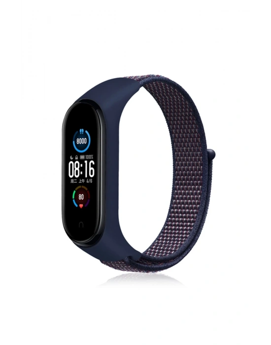 Newface Xiaomi Mi Band 4 Hasırlı Cırtcırtlı Kordon - Lacivert-Mor