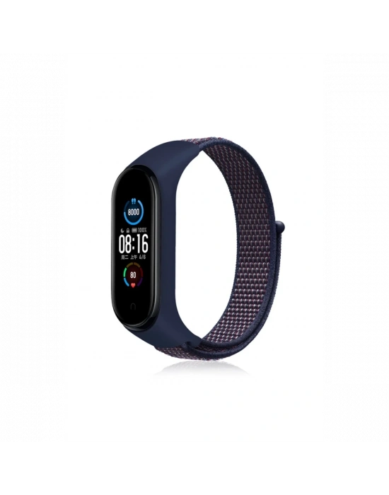 Newface Xiaomi Mi Band 4 Hasırlı Cırtcırtlı Kordon - Lacivert-Mor