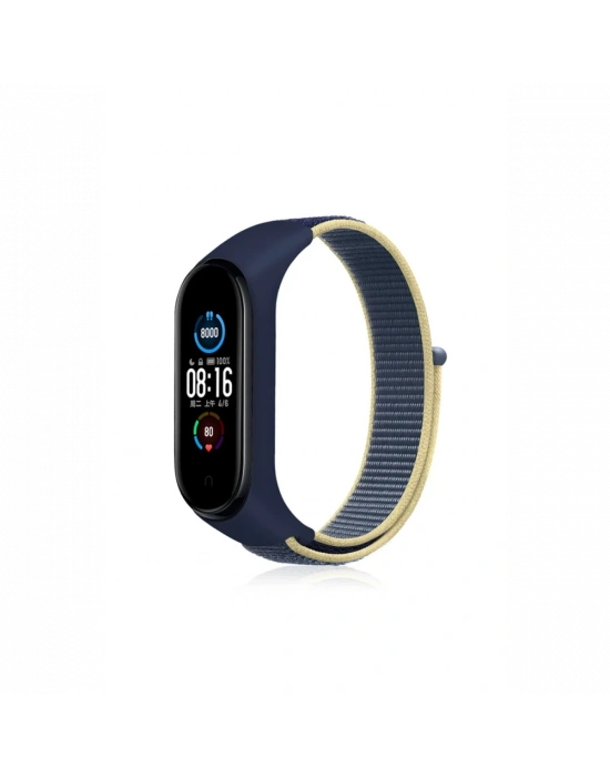 Newface Xiaomi Mi Band 4 Hasırlı Cırtcırtlı Kordon - Sarı-Lacivert