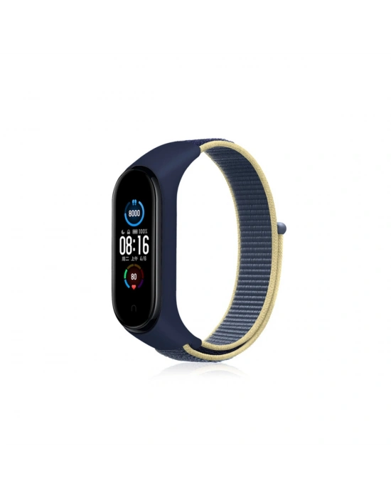Newface Xiaomi Mi Band 4 Hasırlı Cırtcırtlı Kordon - Sarı-Lacivert