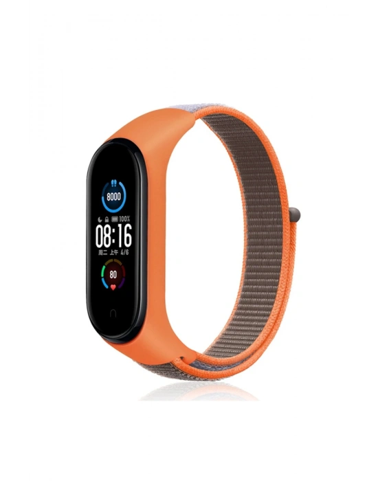 Newface Xiaomi Mi Band 4 Hasırlı Cırtcırtlı Kordon - Turuncu-Gri