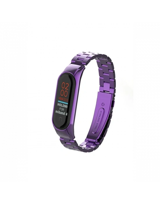 Newface Xiaomi Mi Band 4 Metal Baklalı Kordon - Mor