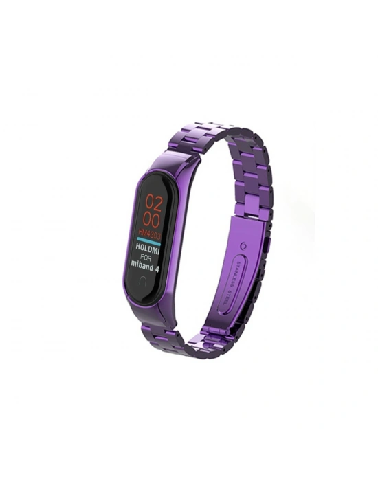 Newface Xiaomi Mi Band 4 Metal Baklalı Kordon - Mor