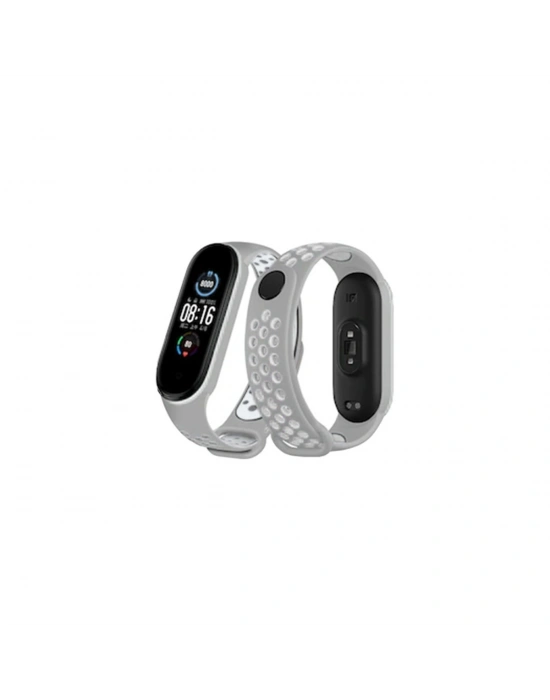 Newface Xiaomi Mi Band 4 Spor Delikli Kordon - Gri-Beyaz