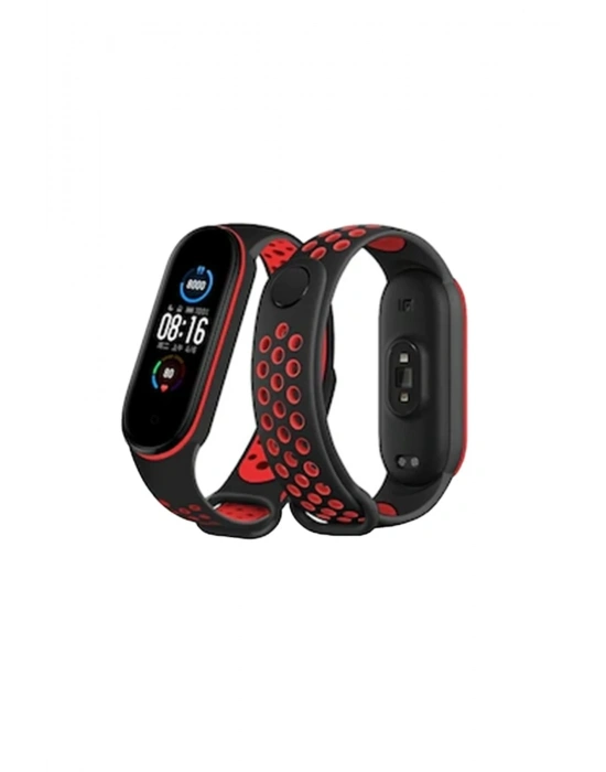Newface Xiaomi Mi Band 4 Spor Delikli Kordon - Siyah-Kırmızı