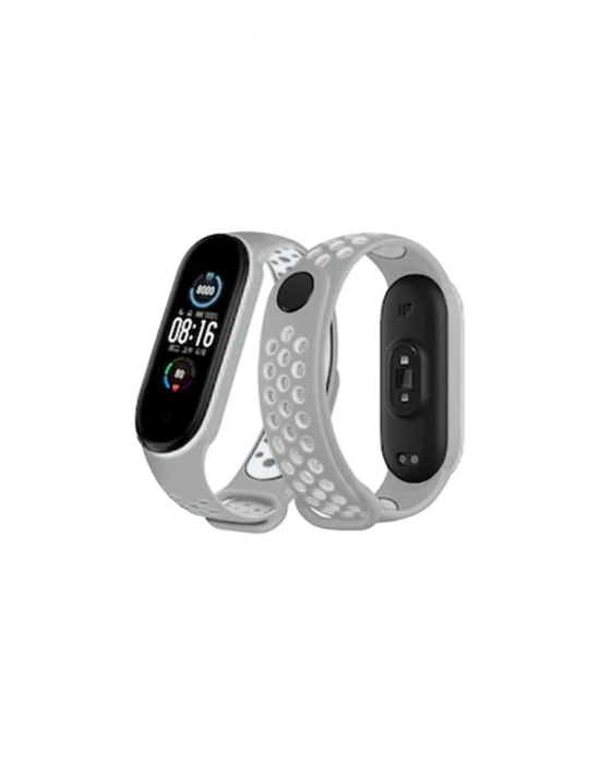 Newface Xiaomi Mi Band 6 Spor Delikli Kordon - Gri-Kırmızı