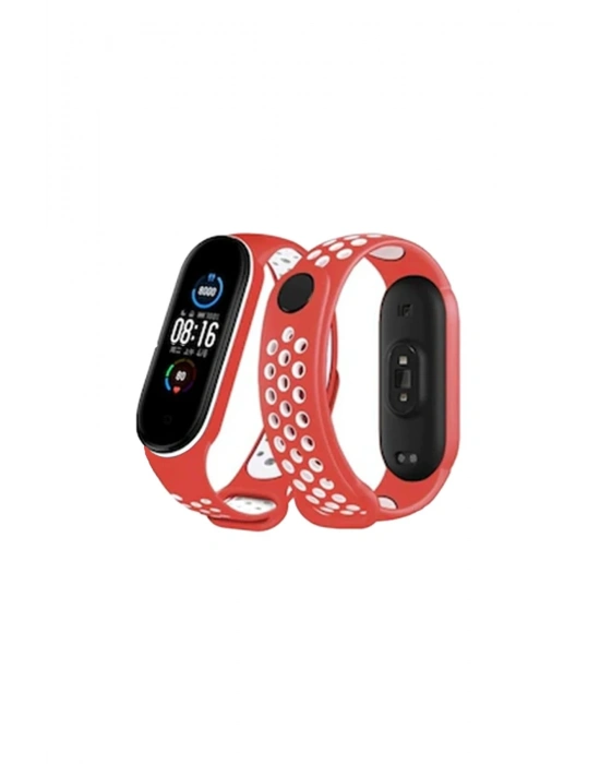 Newface Xiaomi Mi Band 6 Spor Delikli Kordon - Kırmızı-Beyaz