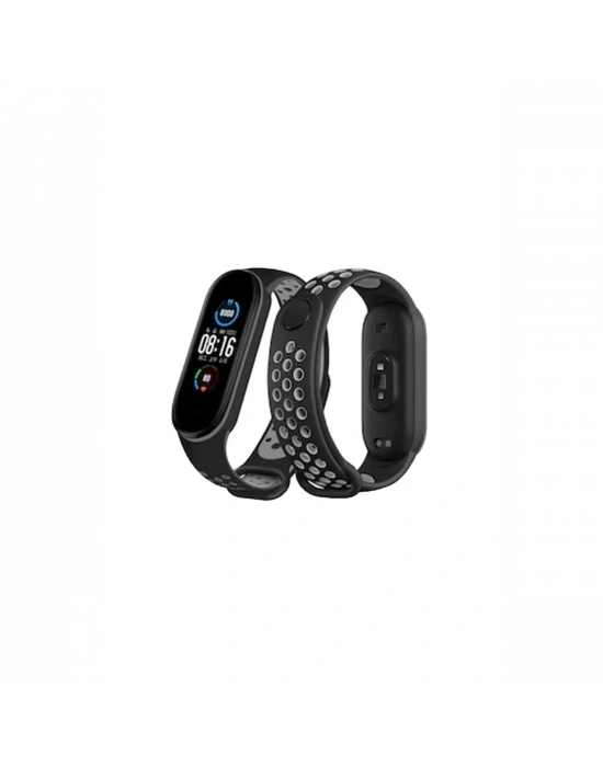 Newface Xiaomi Mi Band 6 Spor Delikli Kordon - Siyah-Gri