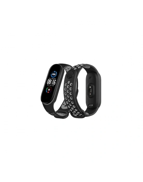 Newface Xiaomi Mi Band 6 Spor Delikli Kordon - Siyah-Gri