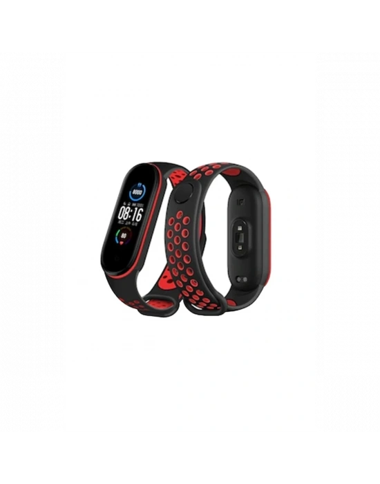 Newface Xiaomi Mi Band 6 Spor Delikli Kordon - Siyah-Kırmızı