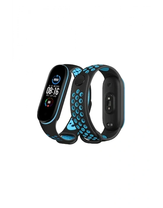 Newface Xiaomi Mi Band 6 Spor Delikli Kordon - Siyah-Mavi