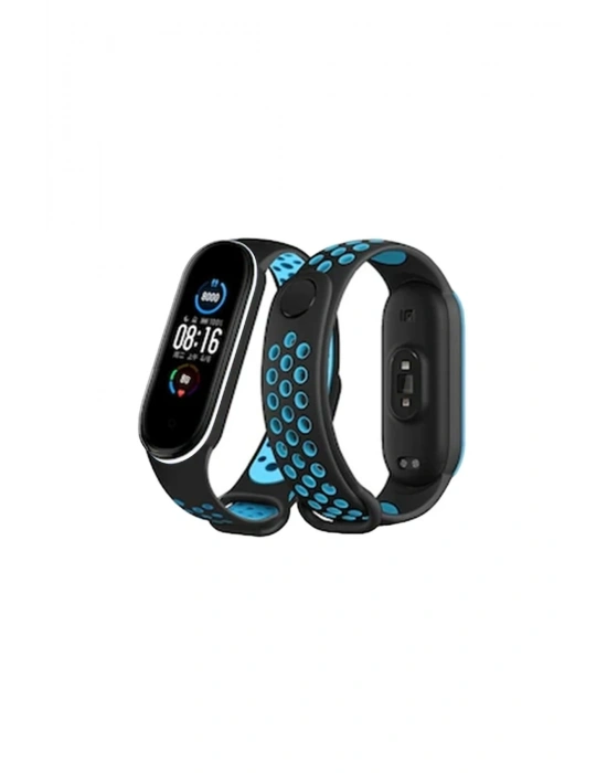 Newface Xiaomi Mi Band 6 Spor Delikli Kordon - Siyah-Mavi-Beyaz